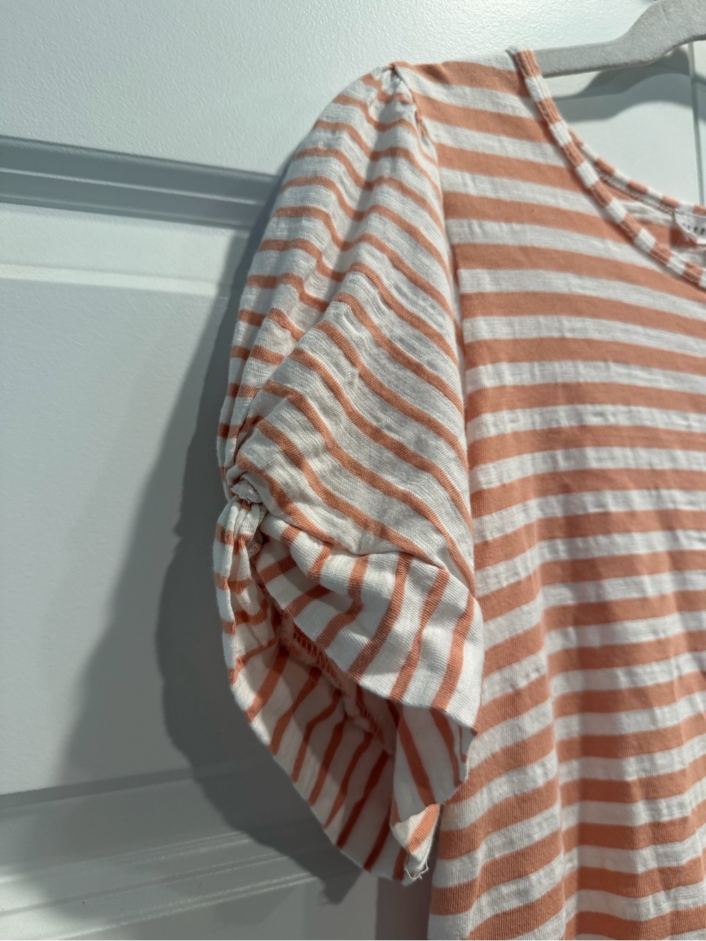 Jane & Delancey Striped Puff Sleeve Tee - Peach & White - Picture 2 of 6